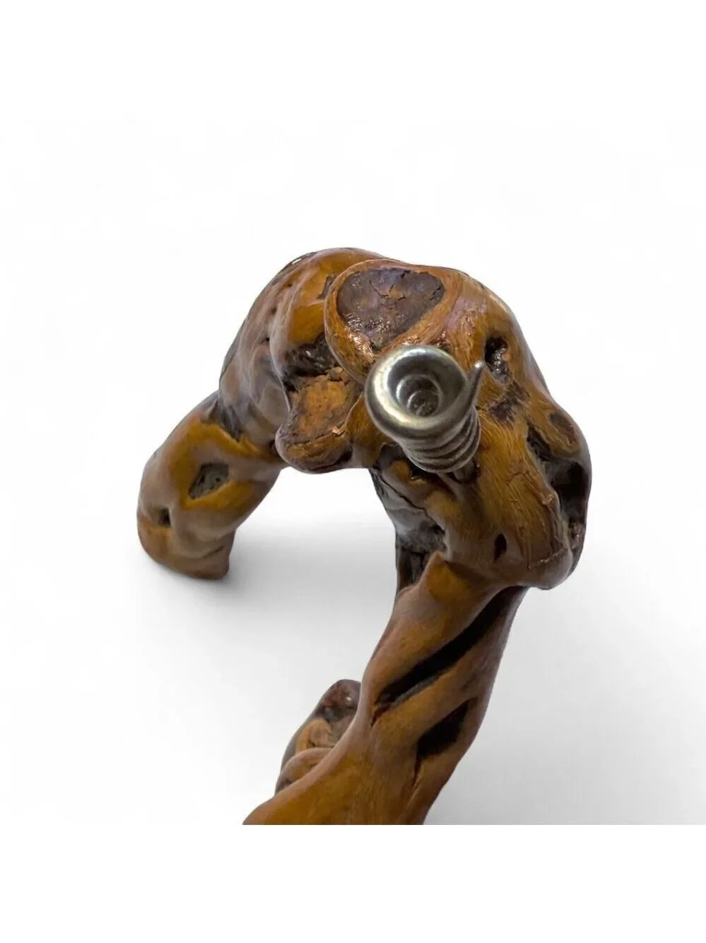 Vintage Corkscrew Natural Root Burl Wood Handle Barware